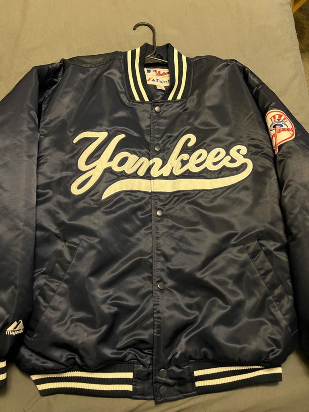 Majestic Authentic Collection New York Yankees Satin Bomber Jacket w/ White Font